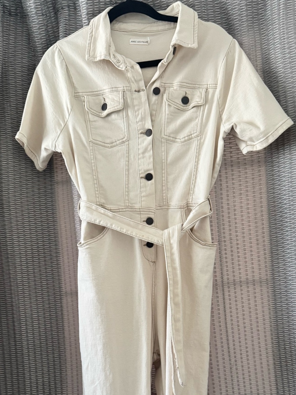 Neutral Cream Utility Jumpsuit with Belt